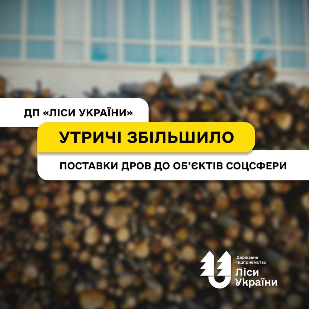 ДП «Ліси України» утричі збільшило поставки дров до об’єктів соцсфери: з початку року відвантажено 300 тис. м³ порівняно з 97 тис. м³ торік